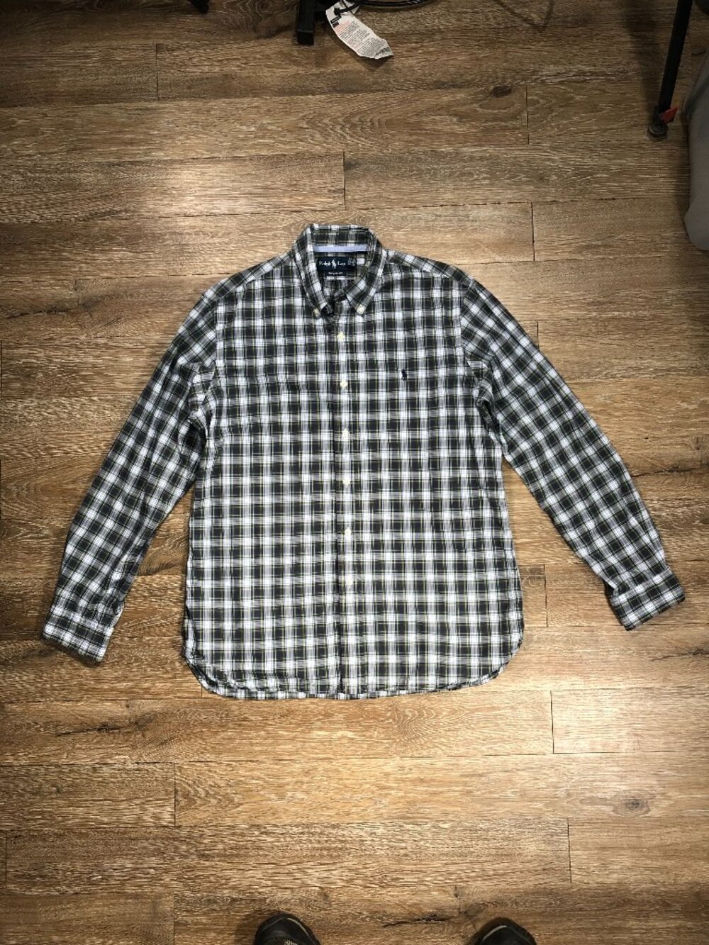 Polo Ralph Lauren Plaid Green Blue White Button Down Shirt Mens Large Custom Fit